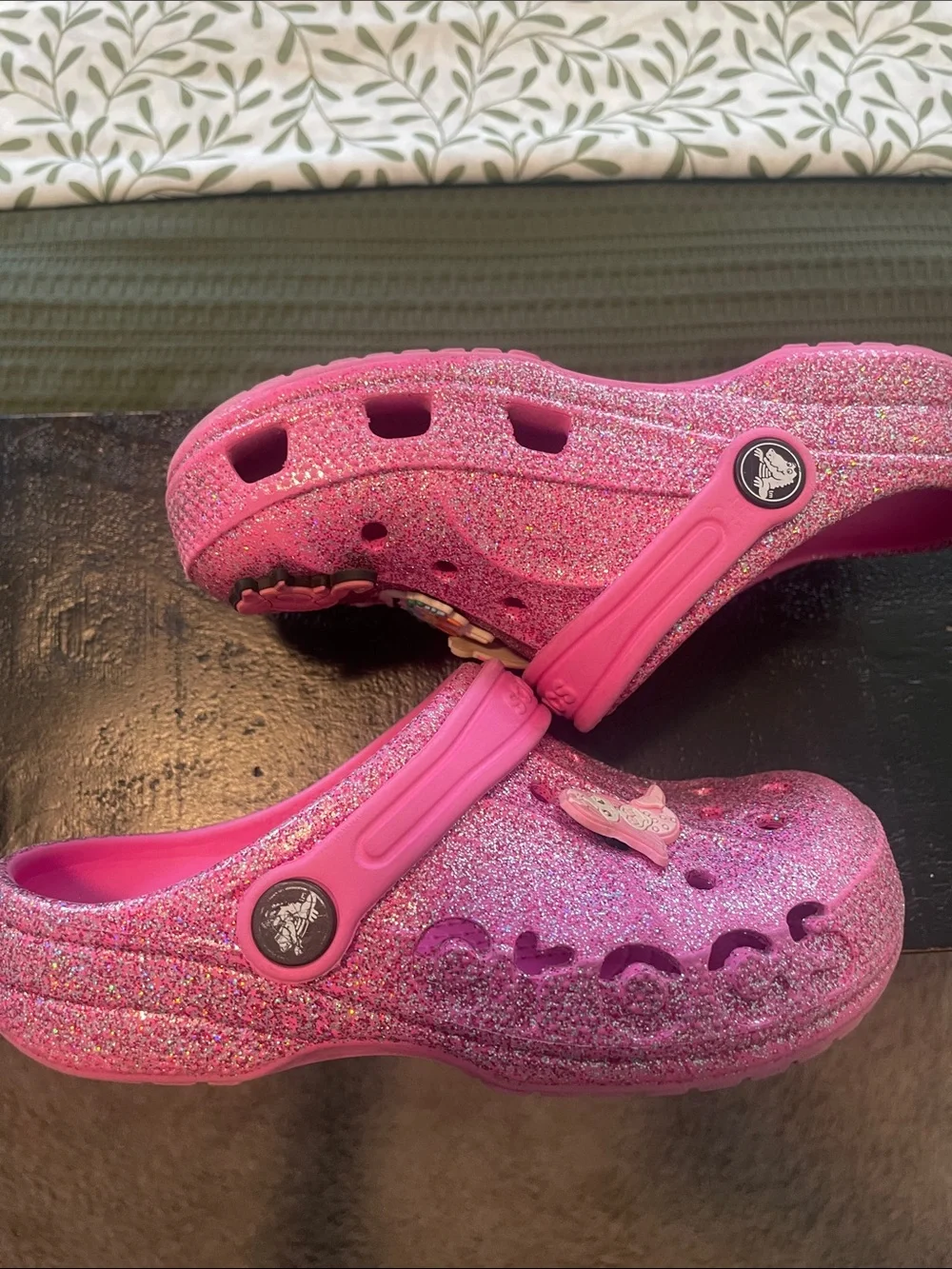 Pink glitter crocs